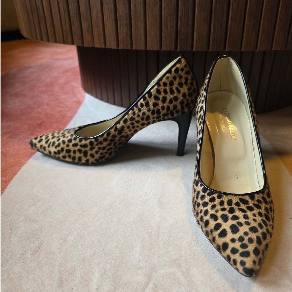 Massimo Baldi Leopard Calf Hair Pumps Womens 36 Brown Stiletto Italy Pointed Toe